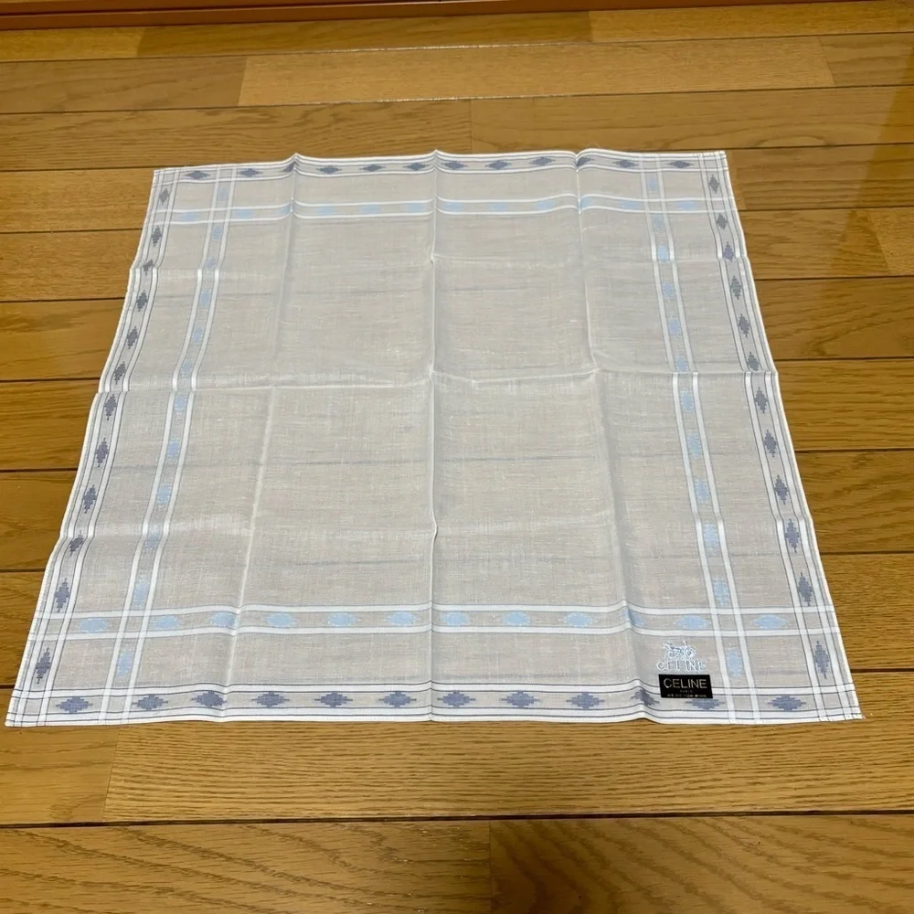 Celine Ivory and Sky Blue Unisex Handkerchief/Bandana 48cm x 47cm